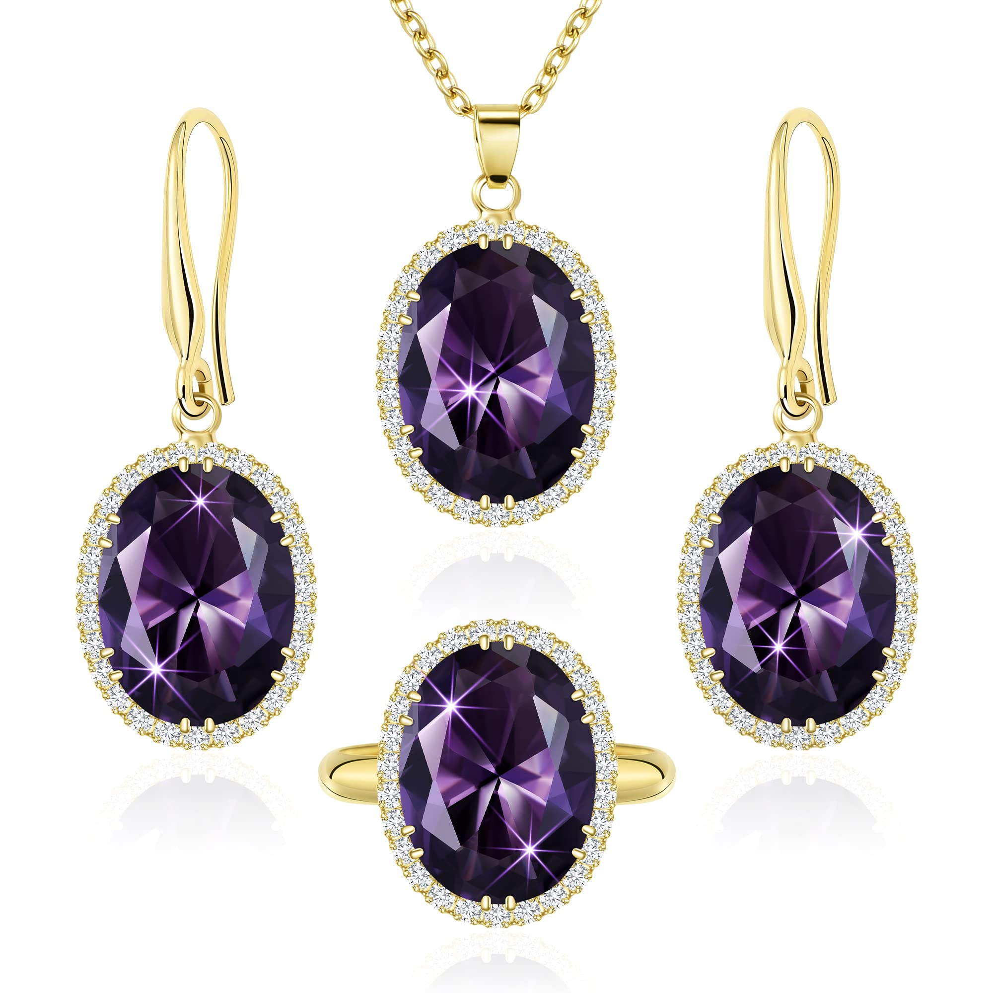 Linawe Crystal Jewelry Set for Women - Cubic Zirconia Ring, Diamond Necklace, Rhinestone Dangle Earrings - 14K Gold/Silver/Rose Gold Wedding Jewelry for Brides & Bridesmaids | Perfect for Weddings, Parties, Anniversaries & Special Occasions