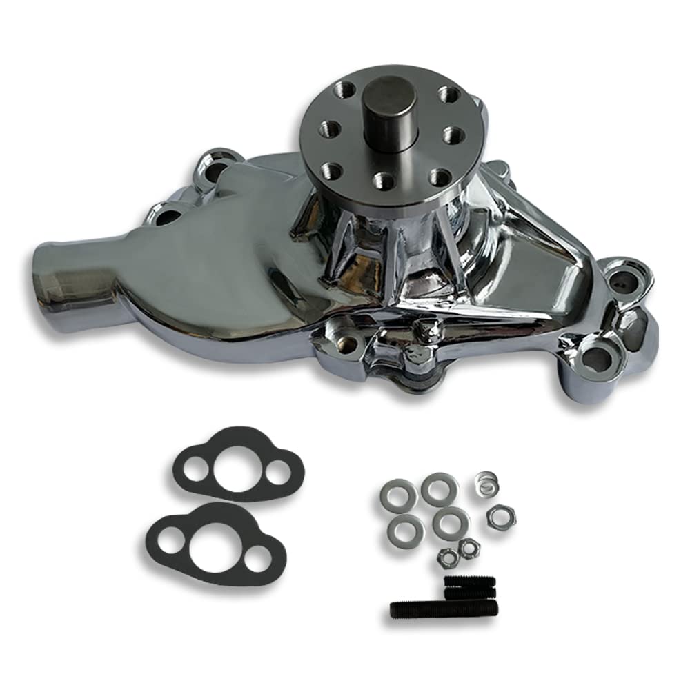High-Performance Aluminum Short Water Pump with Heat Port for SBC 350 - Chrome Finish - Ideal for Chevy Small Block Engine Upgrades & Hot Rod Builds