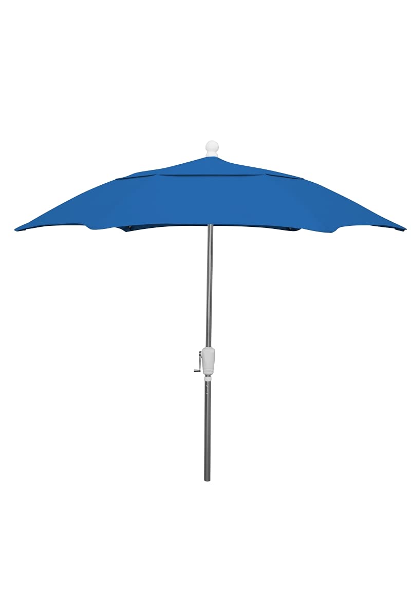 7.5' Hexagonal Patio Umbrella with Crank Lift - 6 Ribs, Bright Aluminum Pole & Pacific Blue Spun Acrylic Canopy - Perfect for Backyard, Poolside, and Outdoor Dining Areas