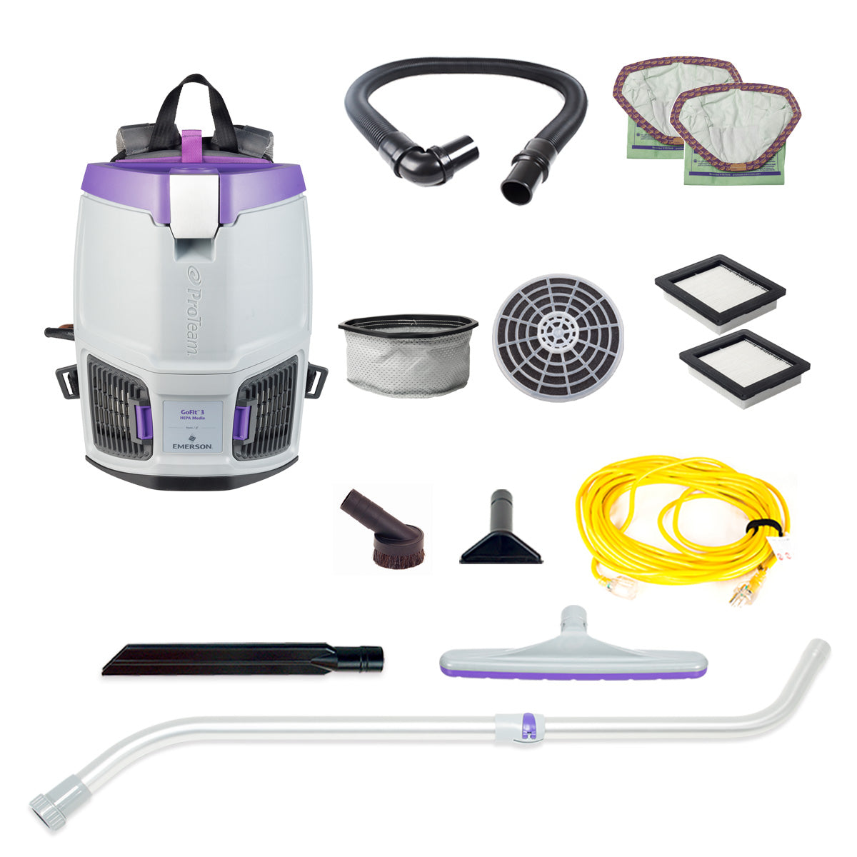 ProTeam 107713 GoFit 3 Backpack Vacuum Cleaner - 3 Quart Capacity with Xover Multi-Surface Telescoping Wand & Tool Kit - Perfect for Commercial Cleaning, Schools, and Office Maintenance