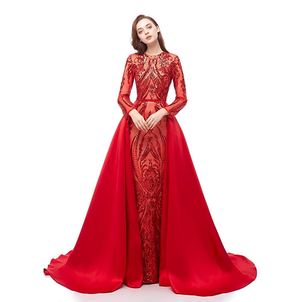Elegant Sequin Satin Mermaid Prom Dress with Detachable Train - Green/Burgundy/Navy Blue for Evening Party, Pageant & Special Occasions | Perfect for Homecoming, Quinceañera & Red Carpet Events
