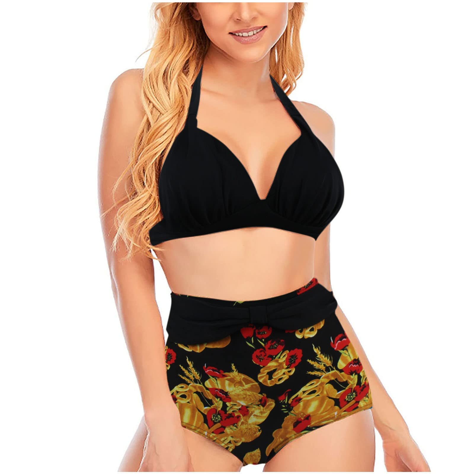 **Mebamook Plus Size Women's Bikini Set - Floral Print Two-Piece Swimsuit for Curvy Women | High-Waisted Bottom & Supportive Top | Perfect for Beach, Pool, and Summer Vacations**
