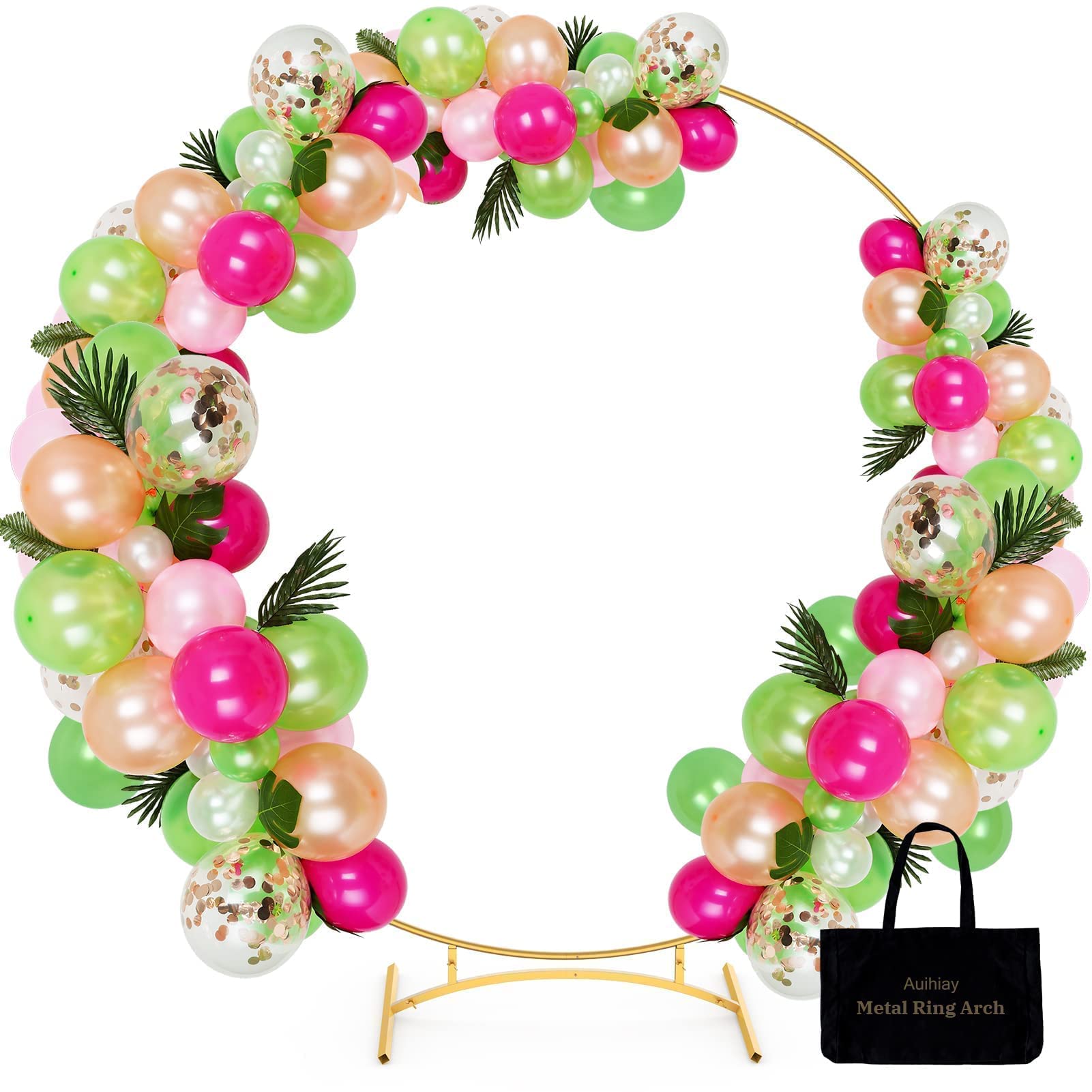 Auihiay Tropical Balloons Garland Kit - 2 DIY Luau Balloon Arches, Round Backdrop Stand, Tropical Leaves & Balloon Arch Strip for Hawaiian Party Decorations | Perfect for Birthday Parties, Baby Showers & Tropical Theme Events