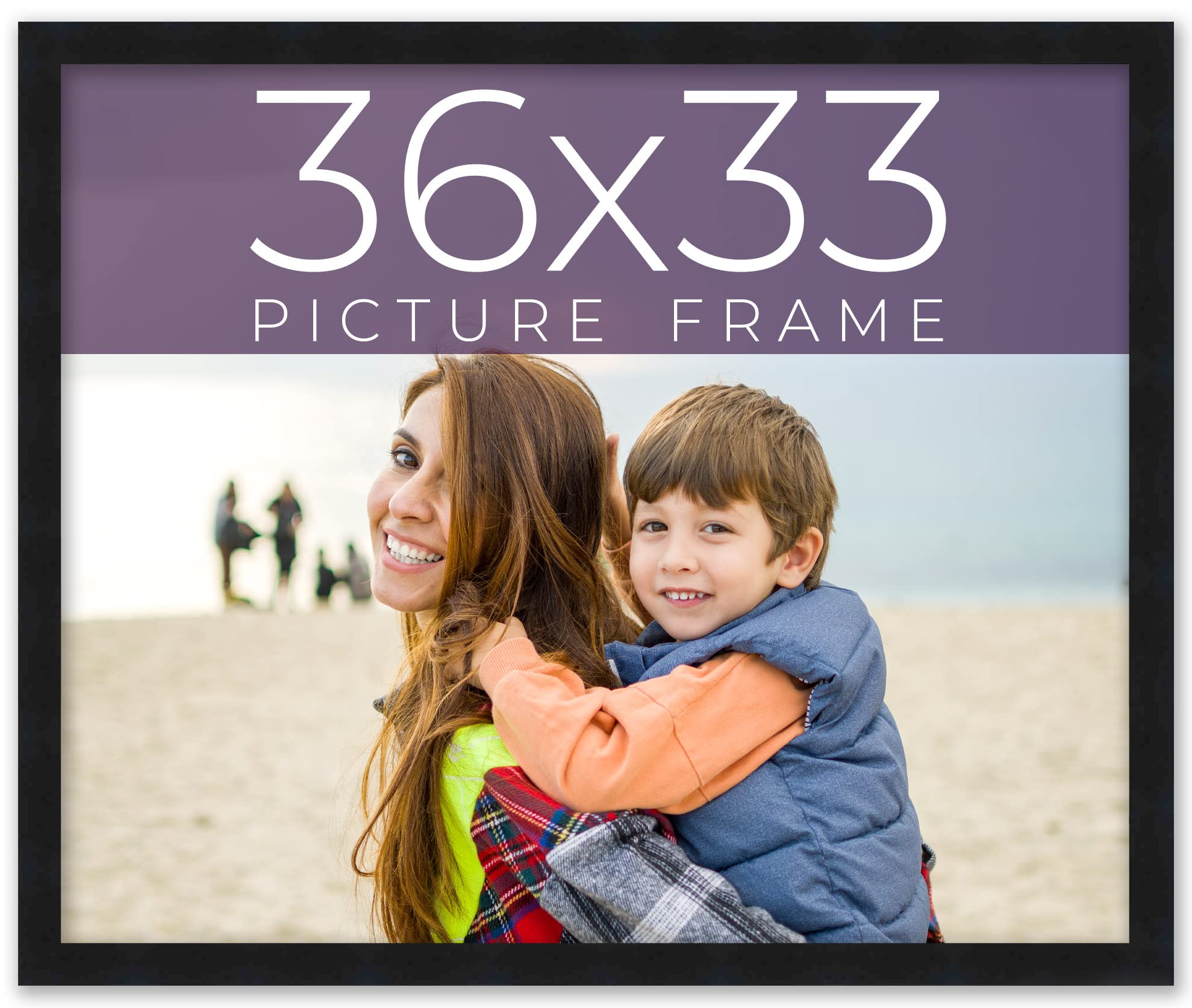 Noir Classique 36x33 Black Wood Picture Frame with UV Acrylic, Foam Board Backing & Hanging Hardware - Perfect for Wall Art, Family Photos & Home Decor