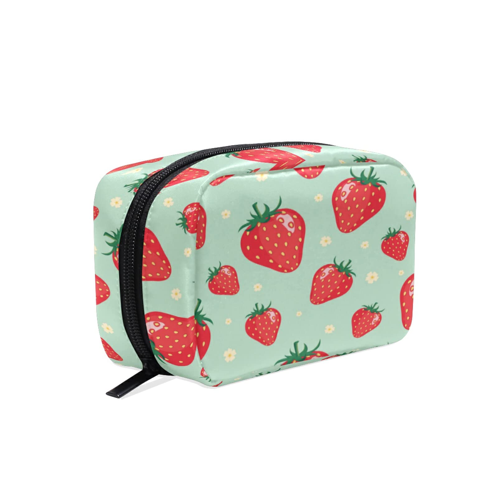 Strawberry Print Travel Makeup Bag for Women - Reusable Small Cosmetic & Toiletry Organizer Pouch - Perfect for Purse, Gym, Travel & Gift for Girls