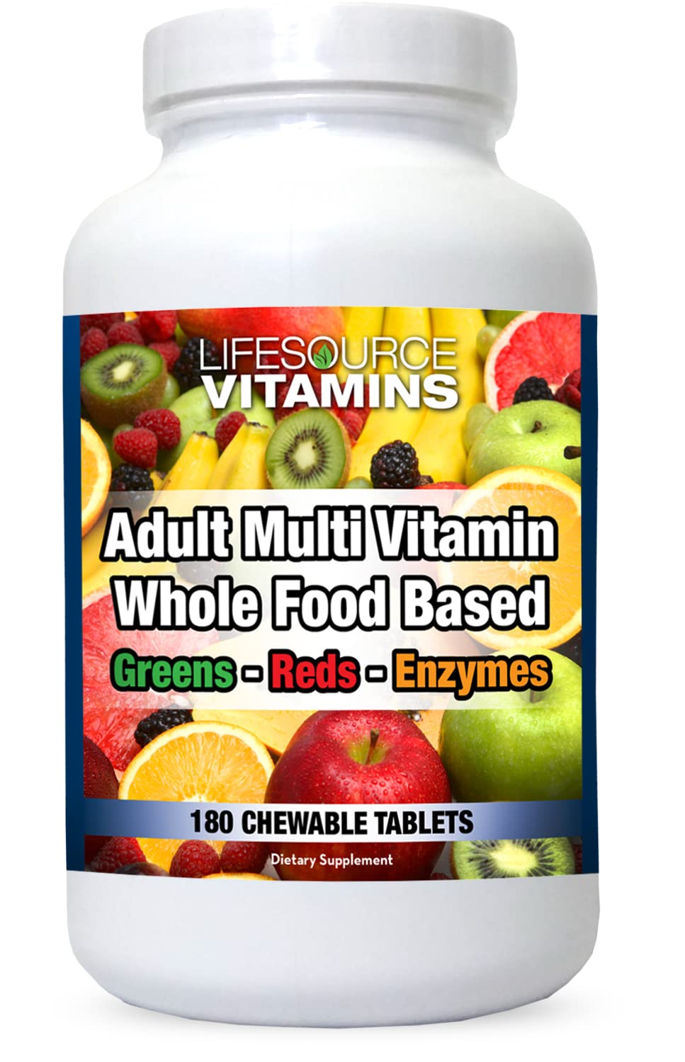 LifeSource Vitamins Adult Multi Vitamin – Whole Food Based Immune Support with Phyto Greens & Reds – 180 Chewable Tablets for Adults & Seniors – Daily Wellness & Energy Boost for Active Lifestyles
