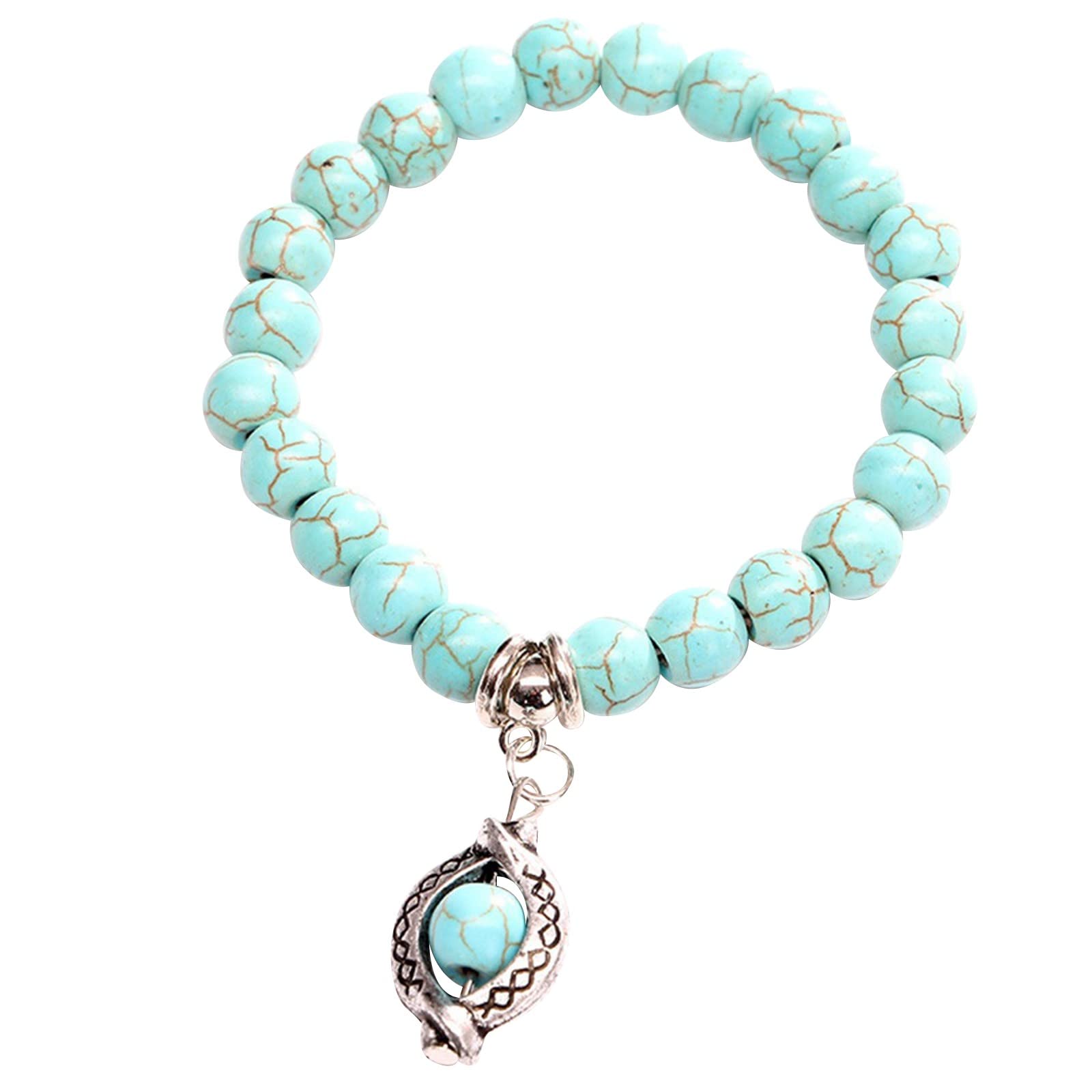 Turquoise Elastic Balance Bracelet - Unisex Yoga & Chakra Bracelet with Genuine Blue Gemstone | Natural Stone Jewelry for Meditation, Healing & Spiritual Wellness (Blue, One Size)