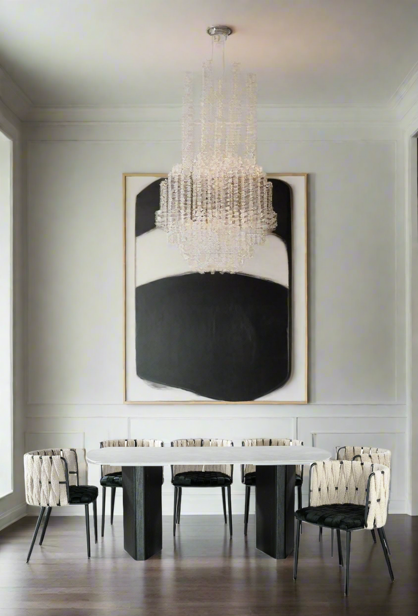 Bradley Rectangular Dining Table Set for 6 - Black & White Modern Kitchen Furniture - Perfect for Family Dinners & Entertaining Guests