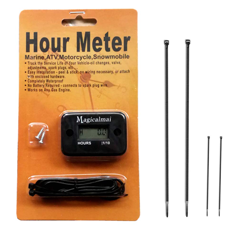 Magicalmai Inductive Hour Meter for Gas Engine - Waterproof Hr Meter for Generator, Lawn Mower, Pressure Washer, Marine, ATV, Boat, Outboard Motor, Dirt Bike & Motorcycle - Perfect for Equipment Maintenance & Usage Tracking (Black)