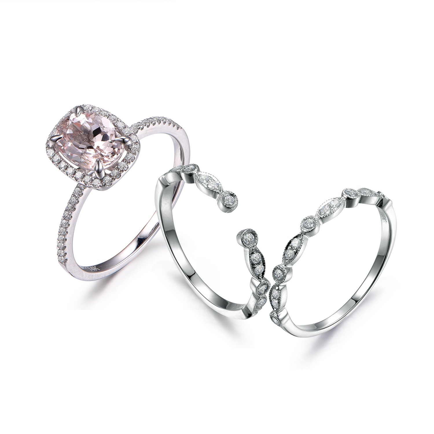 Morganite Oval Engagement Ring Set with Diamond Band for Wedding