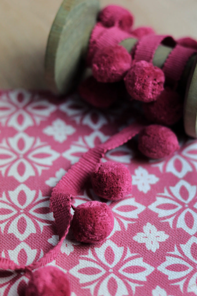 Deep Rose Pom Pom Trim - Elegant Home Decor for Bedroom, Living Room, and Party Decorations | Perfect for DIY Crafts, Wedding, and Christmas Decor