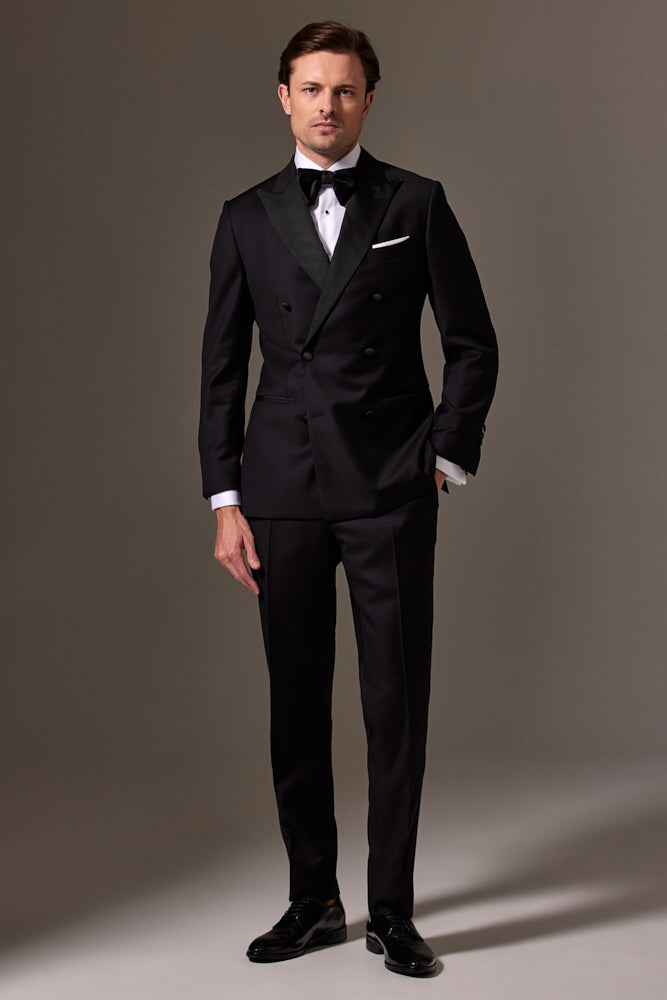 Alec DB Tuxedo Suit - Premium Black Wool Formal Wear for Men | Perfect for Weddings, Prom, and Black Tie Events