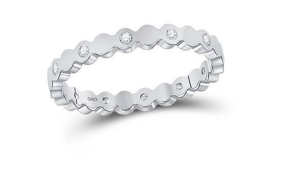 14K White Gold Diamond Round Edge Women's Band Ring - 1/10 CTTW - Perfect for Weddings, Anniversaries & Everyday Elegance