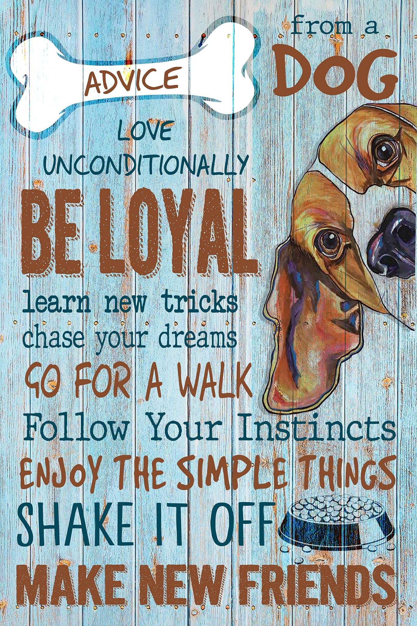 Jinniee Advice from A Dog Poster - Blue Dog Wall Art Decor with Inspirational Quotes, Perfect for Dog Lover Gifts & Home Decor | Living Room, Bedroom, Office