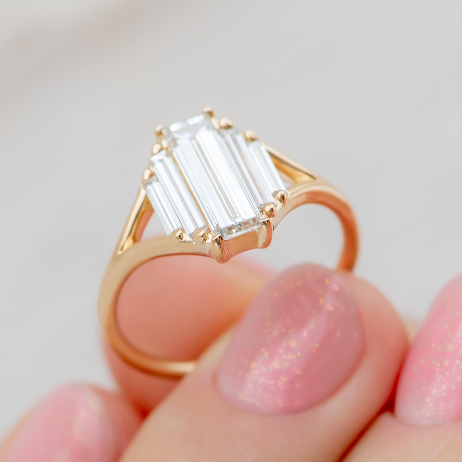 Symmetry Engagement Ring with Five Baguette Cut Diamonds - Elegant Wedding Band for Proposal, Anniversary & Special Occasions