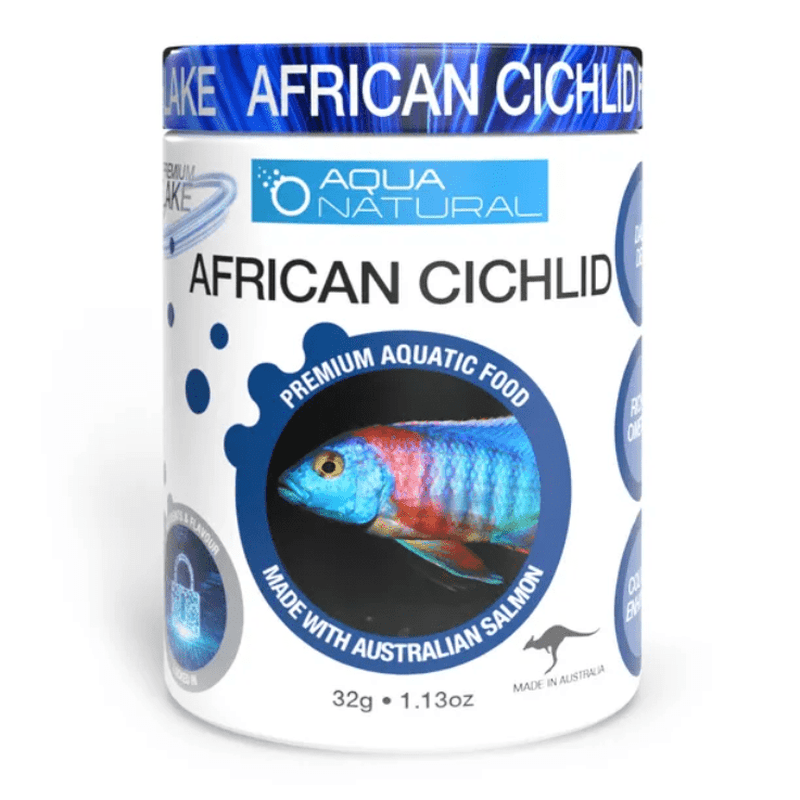 Premium Aqua Natural African Cichlid Flake Fish Food - 32g High Protein Diet for Vibrant Colors & Healthy Growth - Ideal for Freshwater Aquariums & Cichlid Tanks