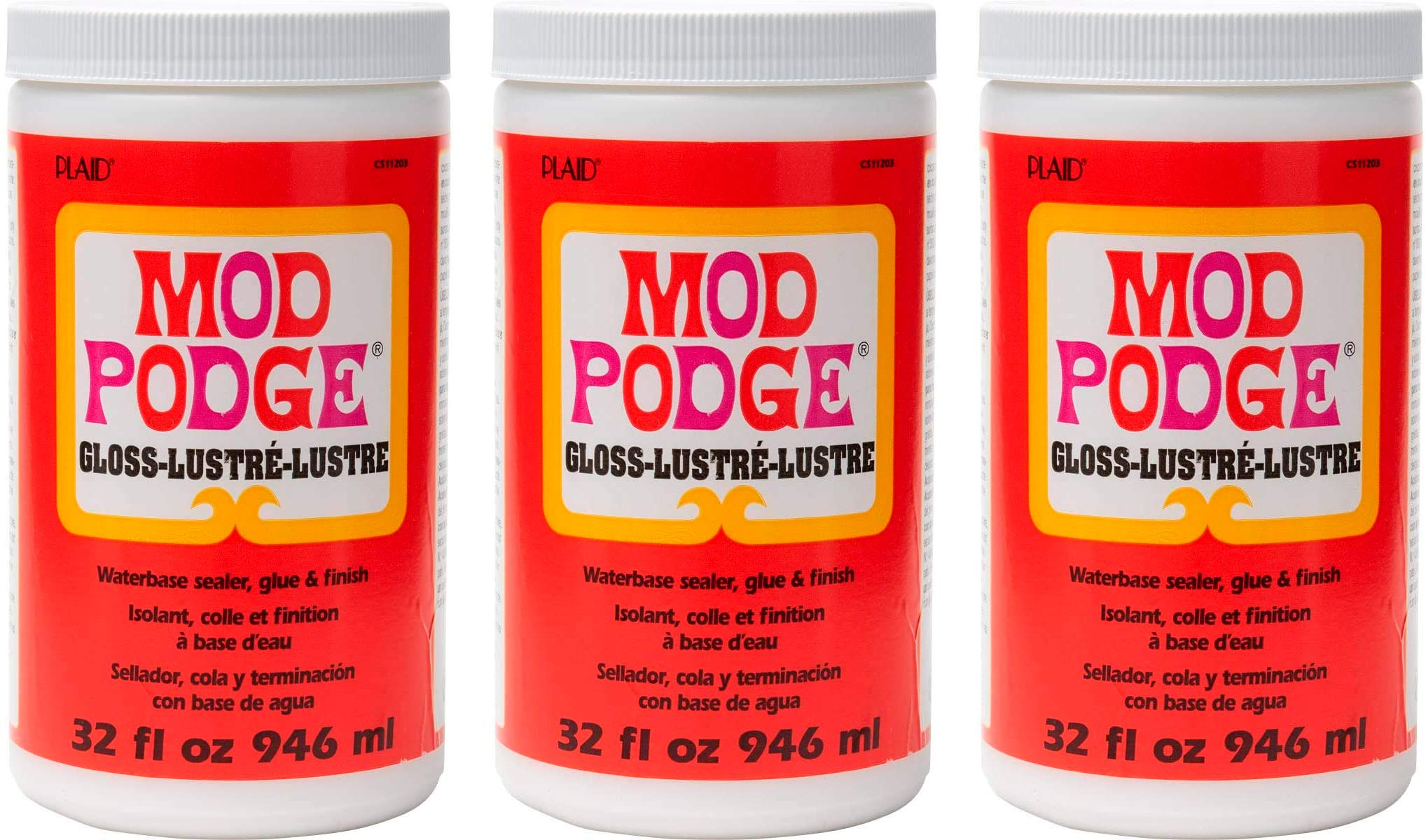 Mod Podge CS11203 Waterbase Sealer, Glue & Decoupage Finish - 32 oz Glossy Craft Sealant (Pack of 3) - Perfect for DIY Scrapbooking, Home Decor Projects & Furniture Restoration