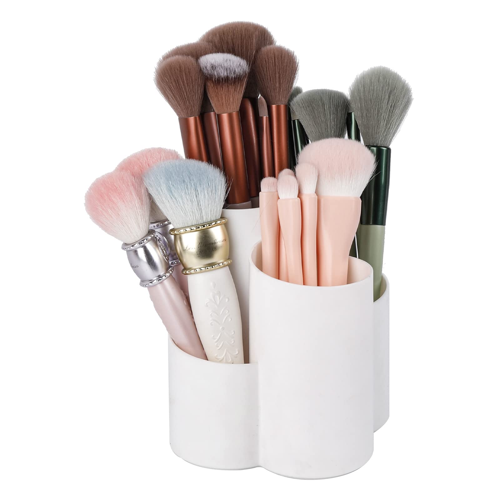 Yesesion Plastic Makeup Brush Holder Organizer - 4 Compartment Round Cosmetic Brush Storage for Lipsticks, Hair Accessories & Beauty Tools | Vanity, Bathroom & Dresser Organizer | Perfect for Makeup Artists & Home Decor (White)