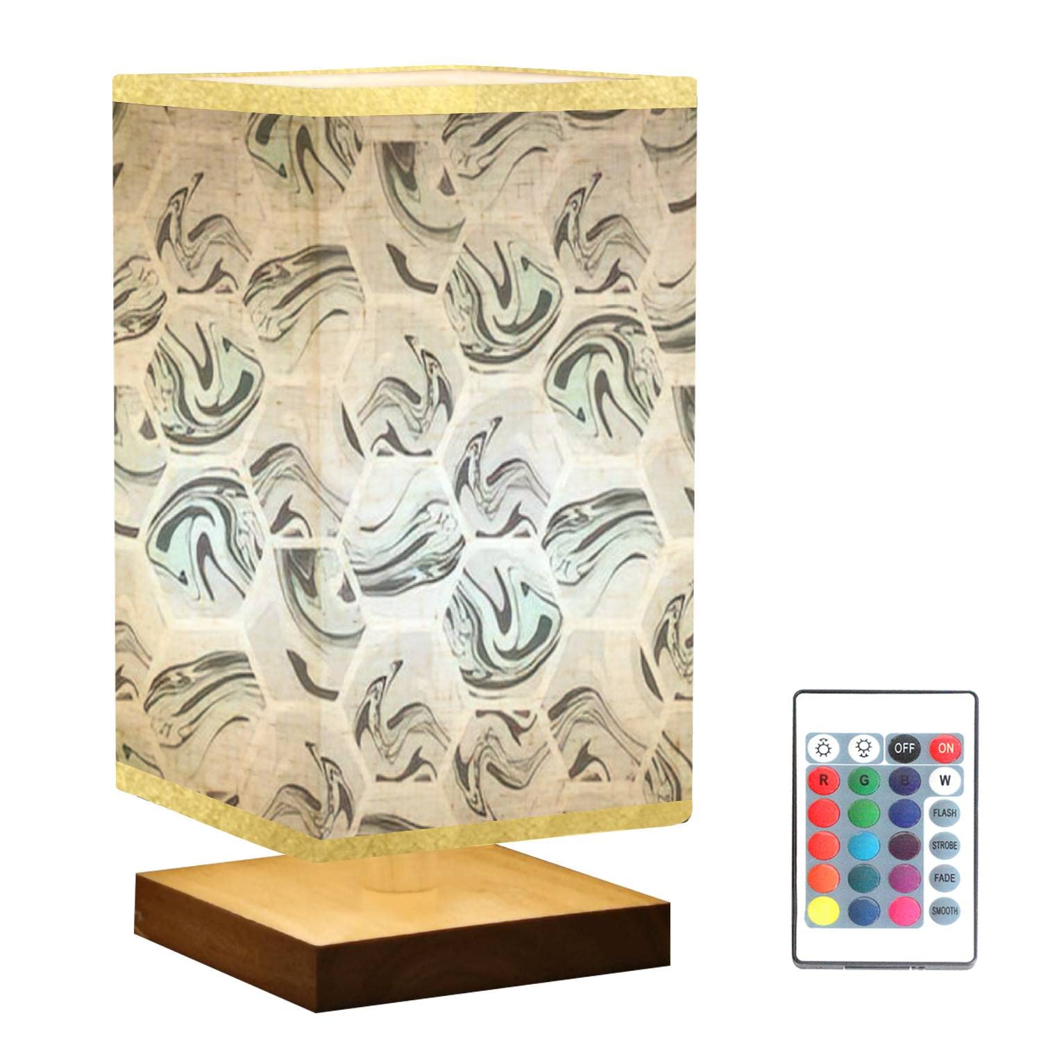 Modern Geometric Nightstand Lamp with Marble Hexagon Design & Flaxen Fabric Shade - Dimmable Bedside Table Lamp for Bedroom, Living Room | Perfect for Reading, Relaxation & Ambient Lighting