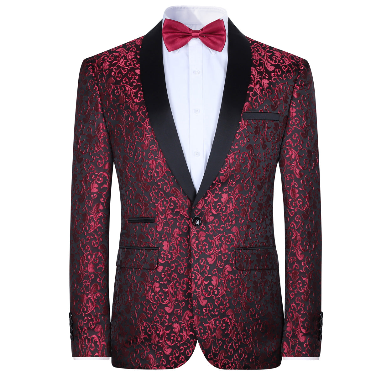 Men's Floral Jacquard Dress Suit Jacket - Printed Tuxedo Blazer in Red | Formal Wear for Weddings, Parties & Special Occasions