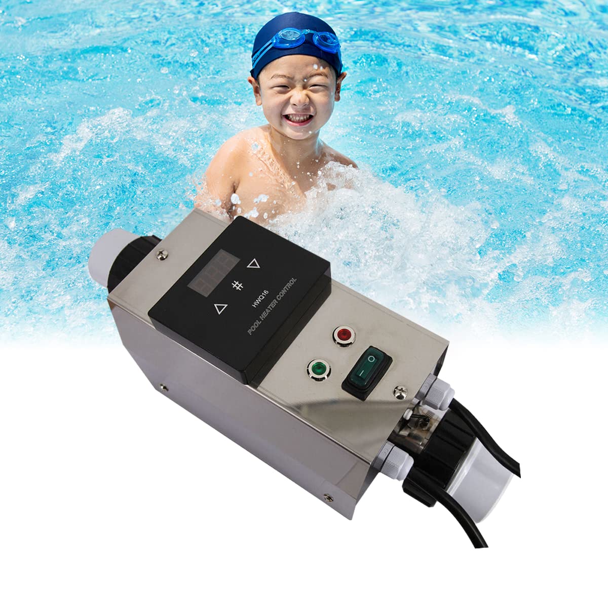 240V/60Hz Plug-Free Swimming Pool Heat Pump - Electric Pool Heater with Built-In Water Pump Control System for Above Ground Pools up to 2000 Gallons, 12000BTU/hr Max Output - Perfect for Backyard, Inground & Outdoor Pool Heating in Summer