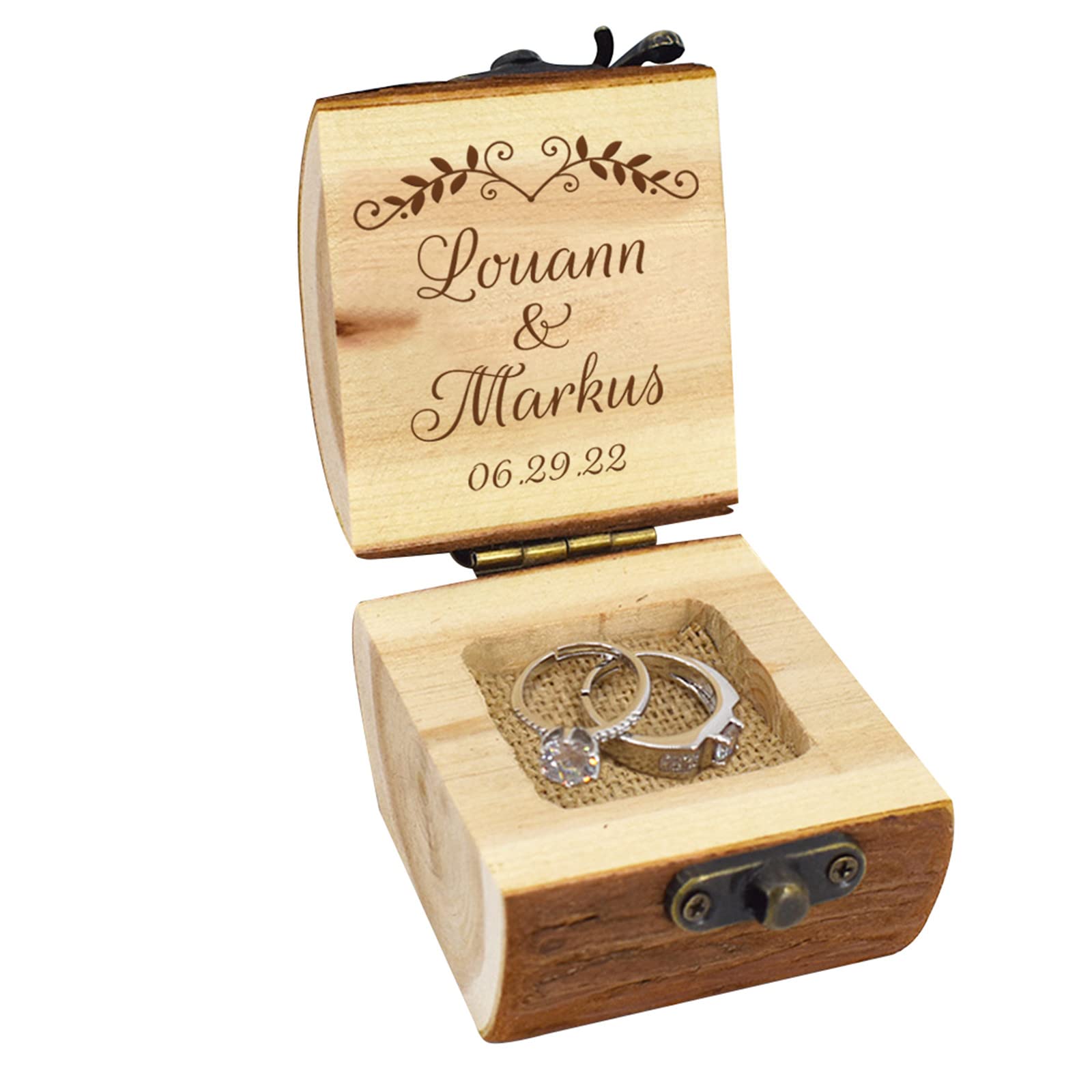 Personalized Wedding Ring Box - Custom Engraved Name Wooden Ring Holder for Ceremony & Proposal - Perfect for Engagement, Vow Renewal & Wedding Gift (Style 5)