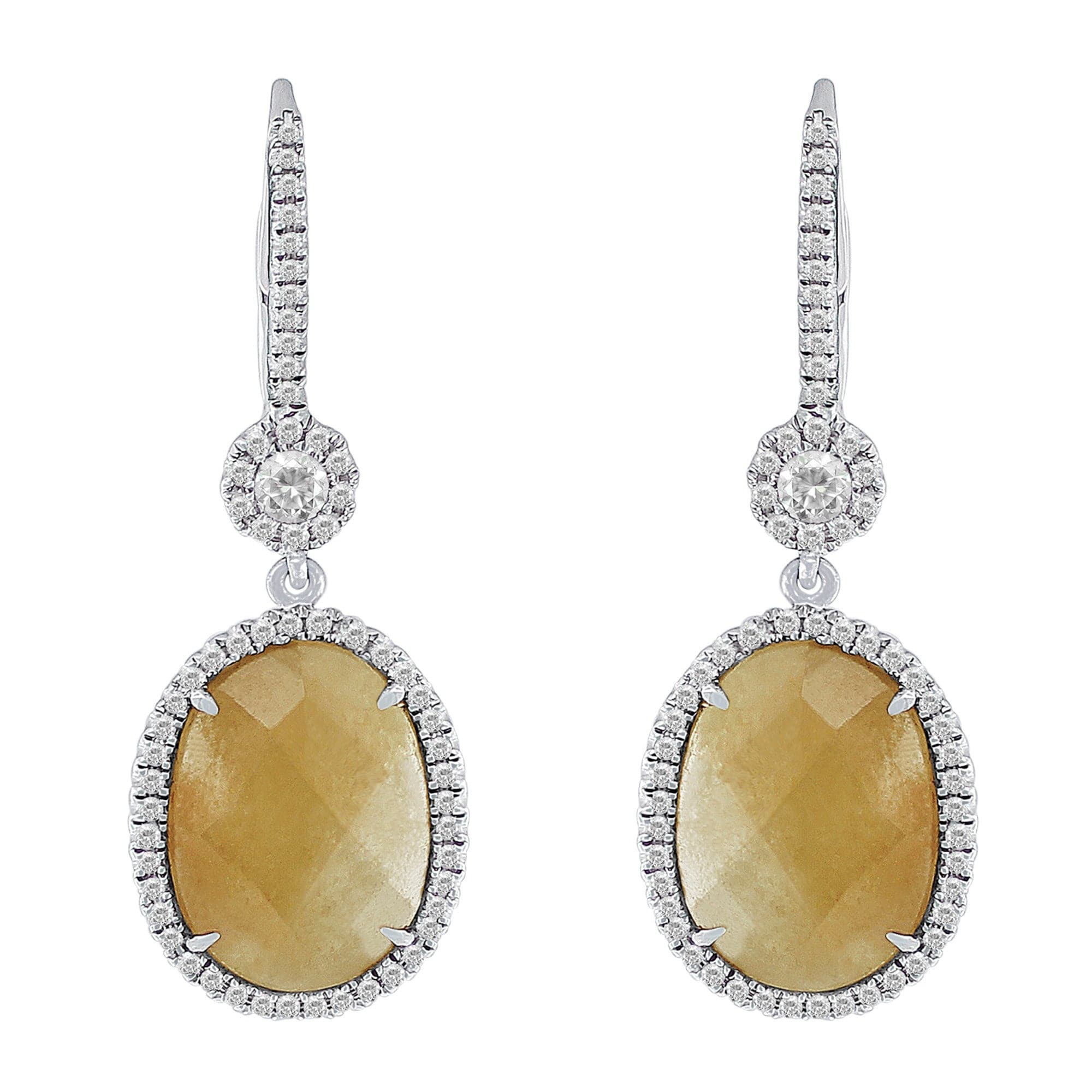 18K White Gold 7 Carat Yellow Jasper Diamond Stud Earrings for Women - Elegant Gemstone Jewelry for Parties, Weddings & Special Occasions