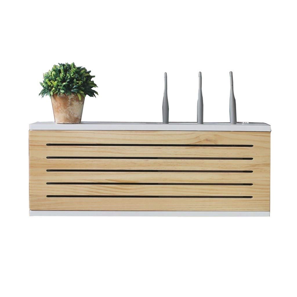 Solid Wood TV Stand with Router Shelf - 80cm Wall Mounted Network Set-top Box Storage Organizer for WiFi Router, Cable Management & Home Theater Setup