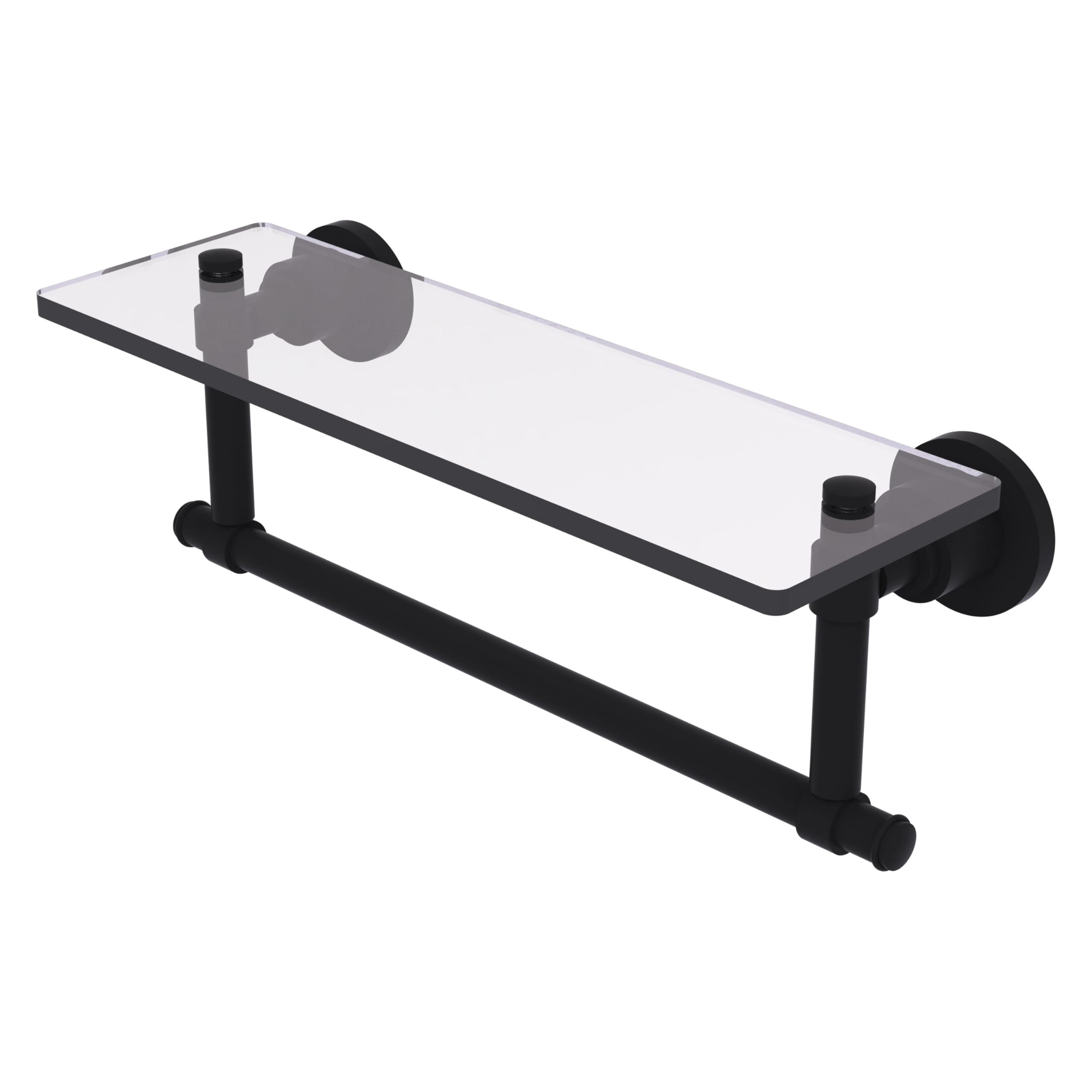 Allied Brass WS-1TB/16-BKM 16-Inch x 5-Inch Glass Bathroom Shelf with Towel Bar - Modern Floating Shelf for Towels, Soap & Decor - Perfect for Bathroom, Kitchen & Laundry Organization