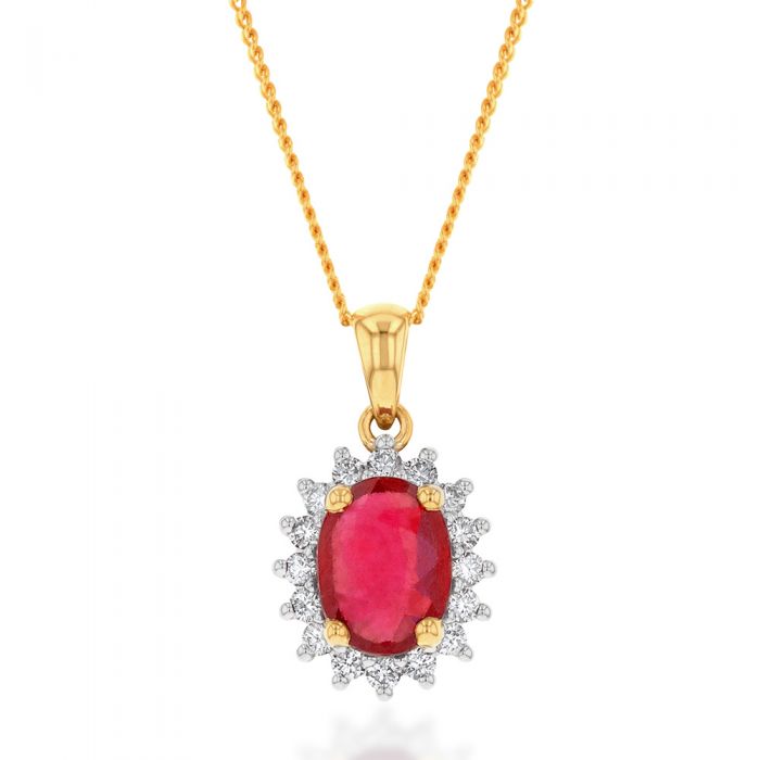 9ct Yellow Gold 1.60ct Natural Enhanced Ruby and Diamond Pendant Necklace for Women - Elegant Jewelry Gift for Anniversary, Birthday & Special Occasions