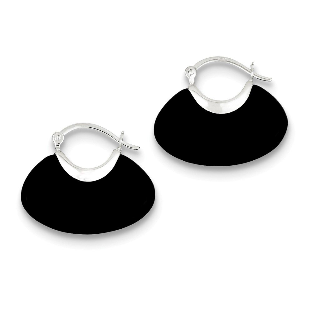 Sterling Silver Rhodium-Plated Onyx Hoop Earrings for Women - Elegant Dangle Hoops for Party, Wedding & Everyday Wear