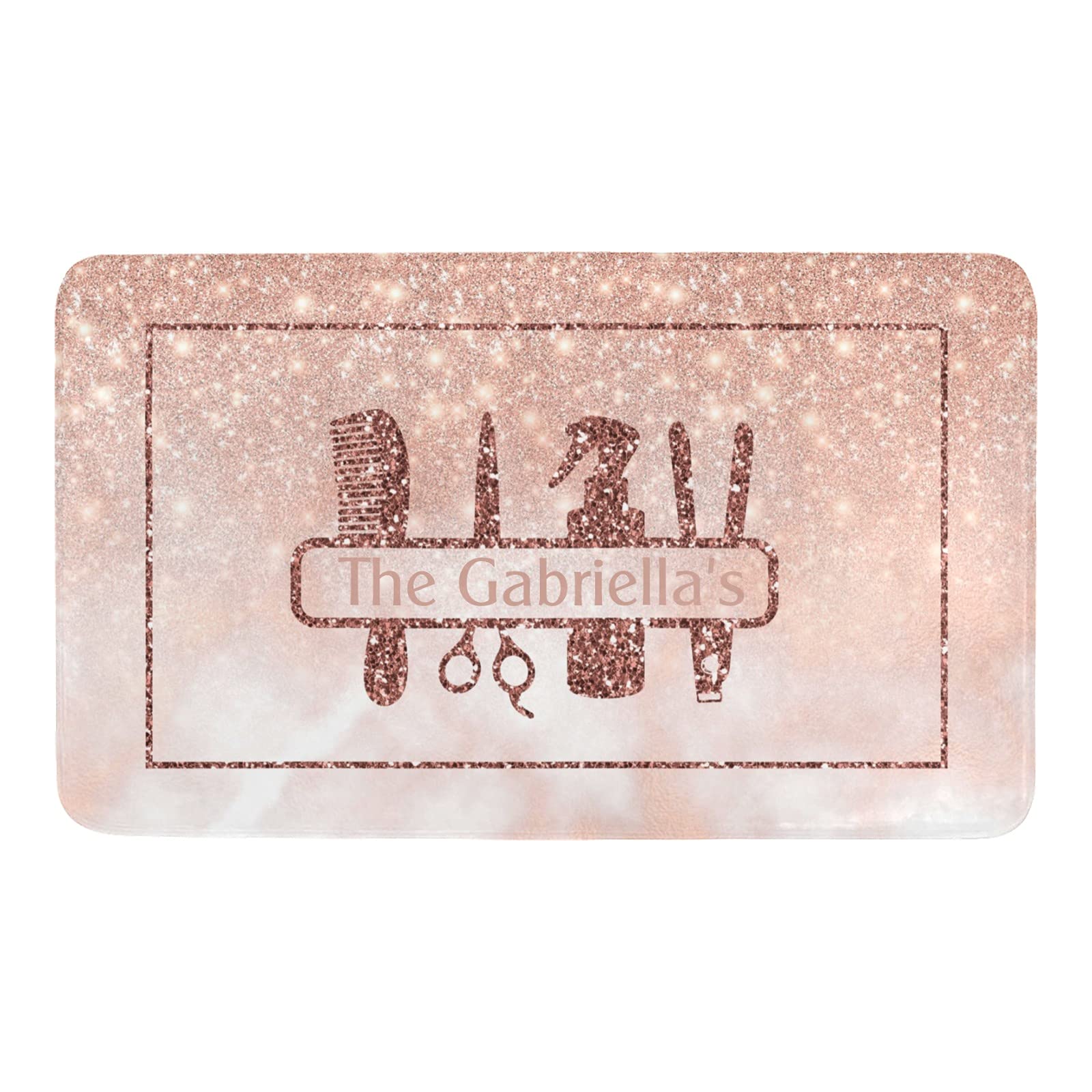 Personalized Family Name Doormat - Custom Rose Pink Hair Salon Welcome Mat, 23.6
