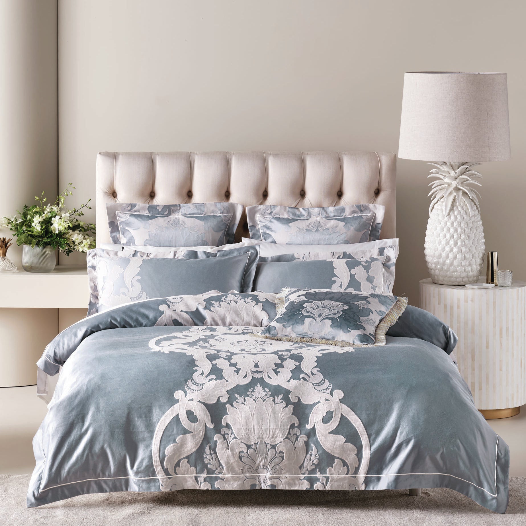 Premium Dionisia Blue Quilt Cover Set - 100% Cotton Luxury Bedding by GRACE Linen House - Perfect for Master Bedroom, Guest Room & Cozy Home Decor