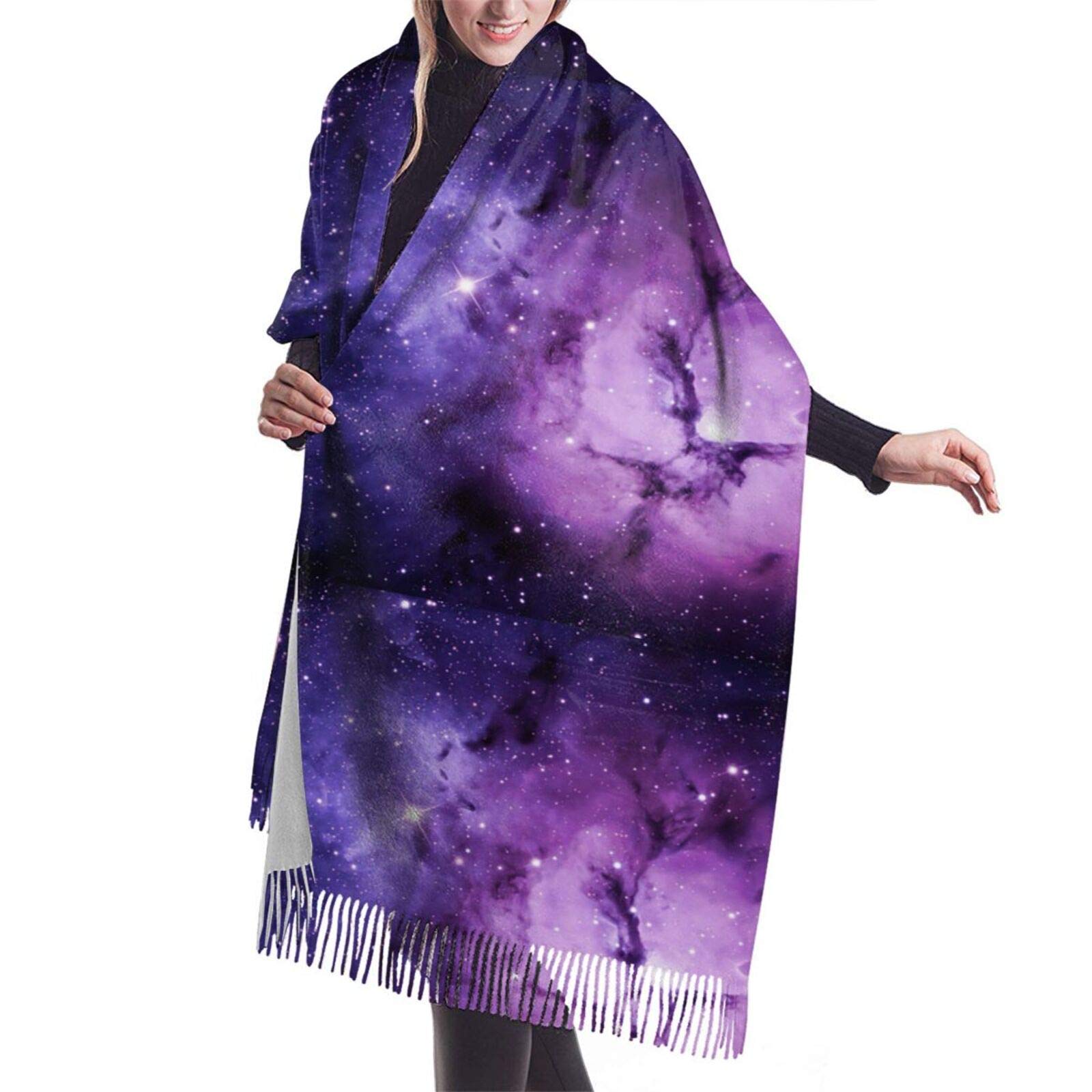 Luxury Soft Cashmere Scarf for Women - Purple Galaxy Print Pashmina Shawl, Premium Large Warm Wrap Blanket - Perfect for Winter, Travel & Elegant Outfits