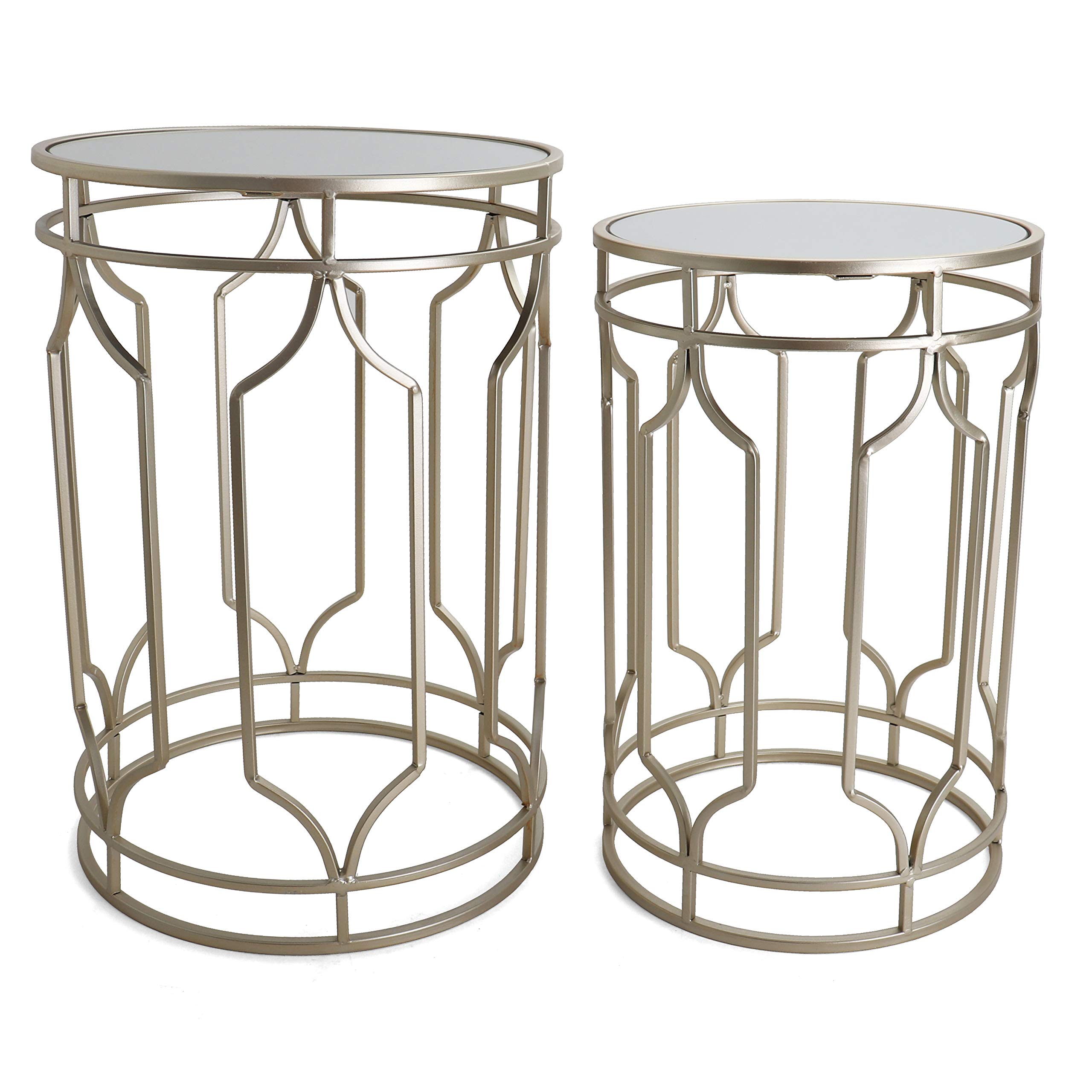 Rutledge & King Round End Table Set - Gold & Mirrored Top Nesting Accent Tables - Modern Metal Side Tables for Living Room, Bedroom, Office Decor