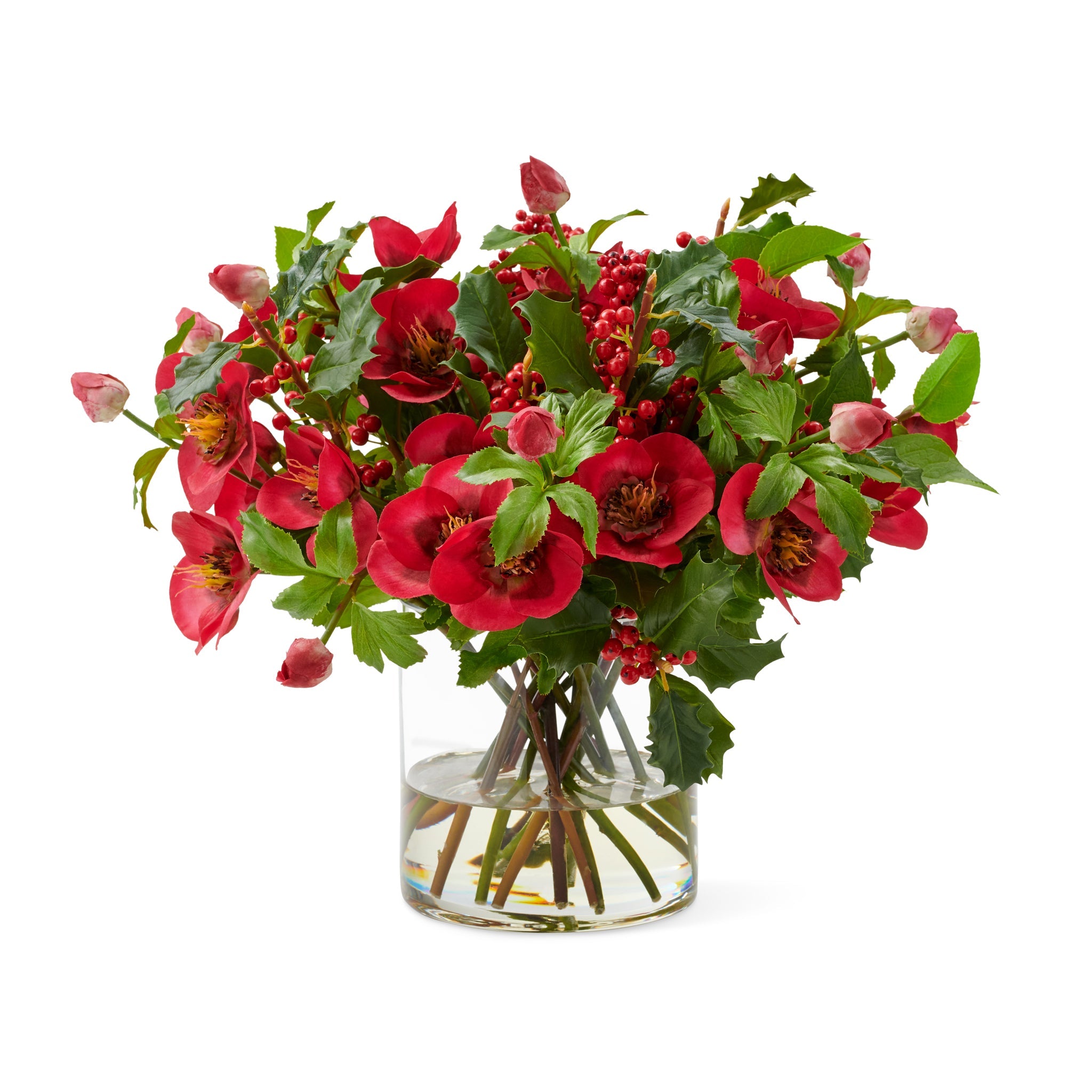 Holiday Berry & Hellebores Floral Arrangement - Perfect for Christmas Decorations, Winter Weddings & Festive Centerpieces