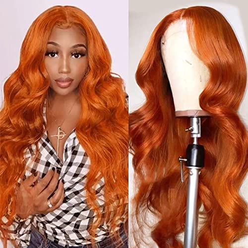 Nadula #88J Ginger Orange 13x4 Lace Front Wig - Brazilian Remy Human Hair Body Wave Lace Frontal Wig with Baby Hair for Black Women | Pre-Plucked 150% Density 18 Inch | Perfect for Daily Wear, Cosplay & Special Occasions