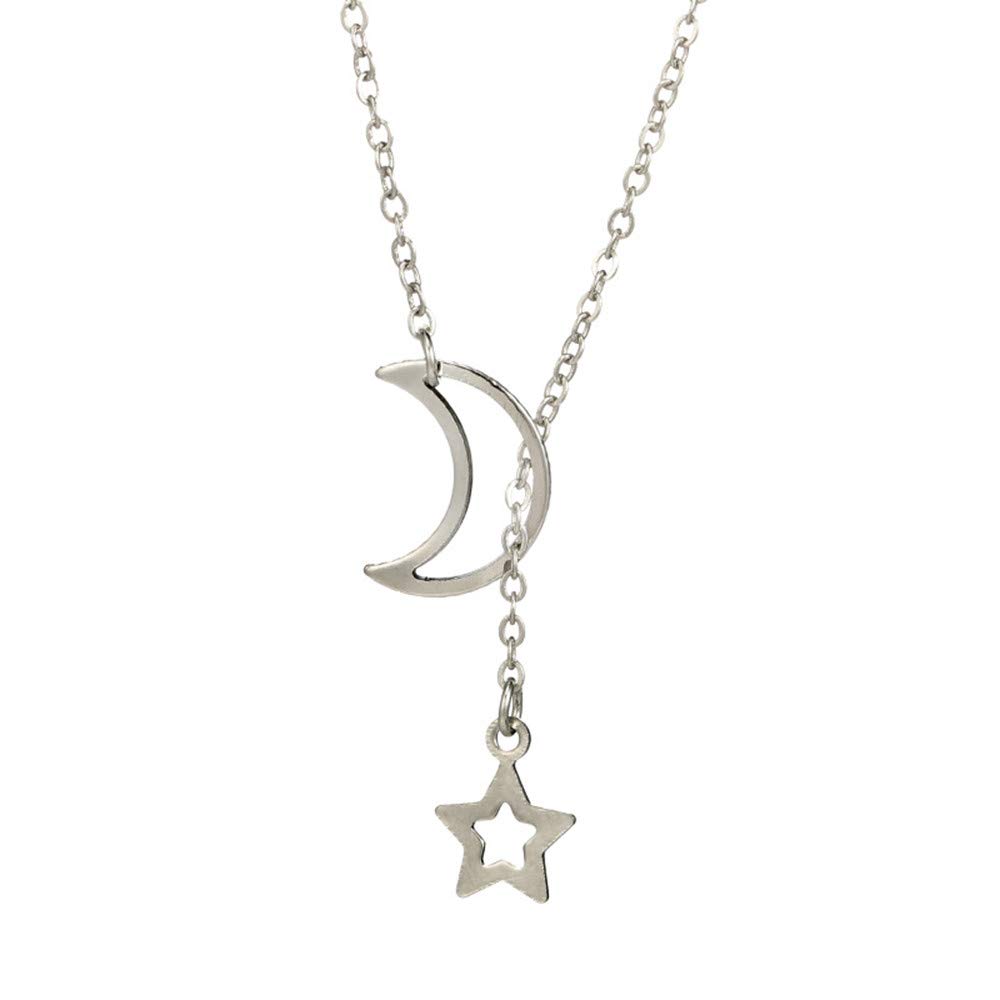 Elegant Silver & Gold Moon Star Pendant Necklace for Women - Long Choker Chain Jewelry for Casual Wear, Date Night & Special Occasions
