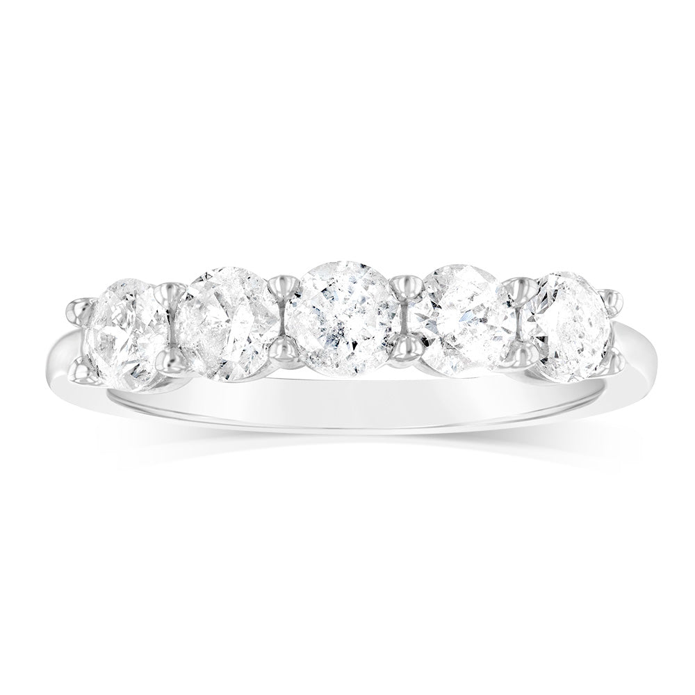 14K White Gold 0.95 Carat Diamond Eternity Wedding Band - 5 Round Brilliant Cut Diamonds for Anniversary, Engagement & Special Occasions