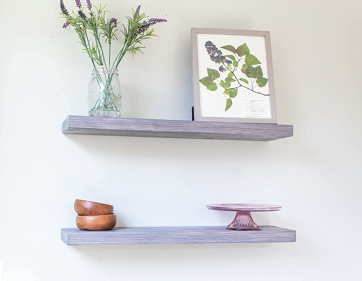 Willow & Grace Amanda 36-Inch Floating Wood Shelves with Iron Corners - Rustic Grey Wall Shelves for Kitchen, Bedroom, Living Room Decor (6 Pack) - Perfect for Displaying Plants, Photos, and Home Decor