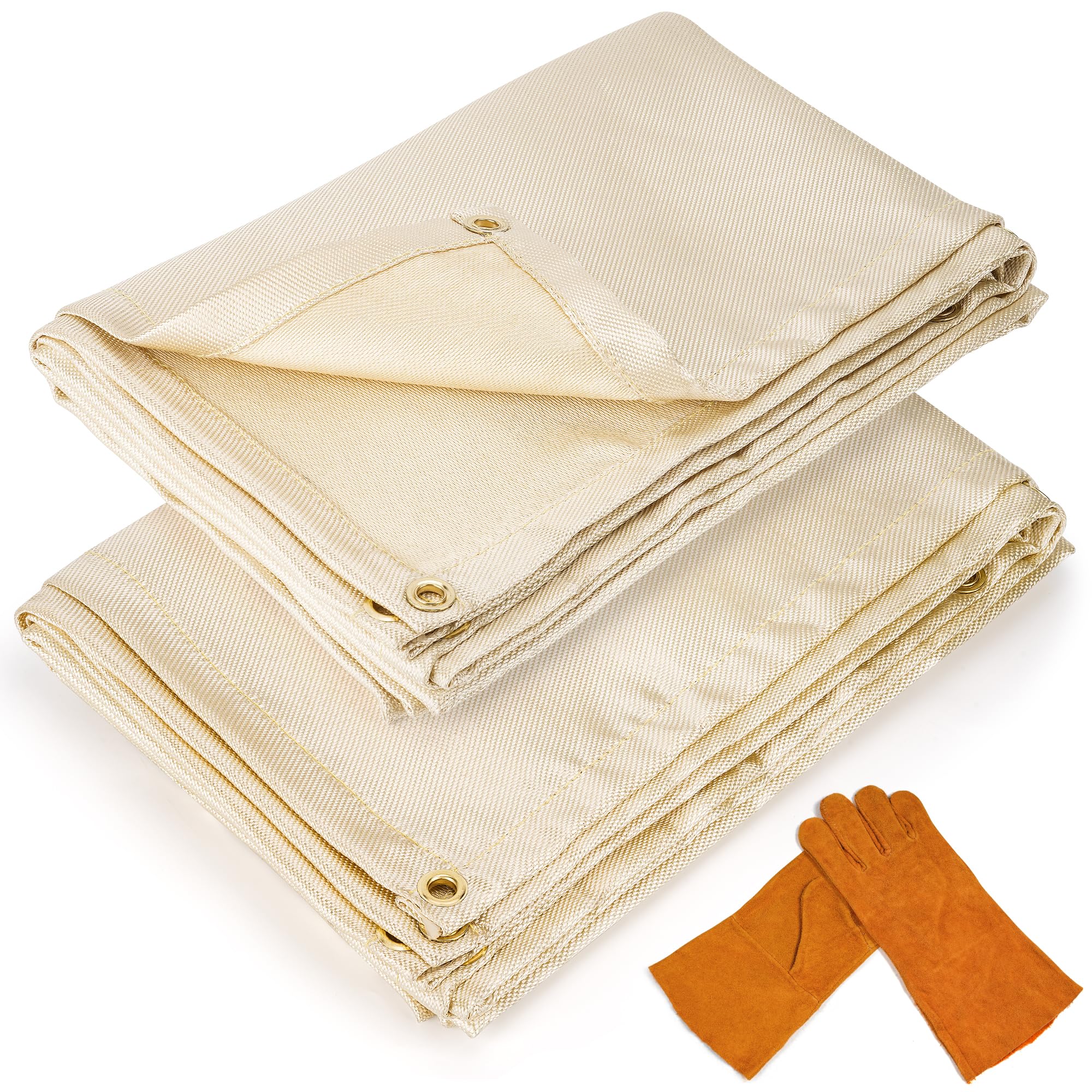 2-Pack Heavy-Duty Fiberglass Welding Blanket 6x8 Feet - Fire Retardant Insulation Blanket Set with Heat Resistant Gloves - Welding Curtain & Smoker Insulating Blanket for Metalworking, Grinding & BBQ Smoking