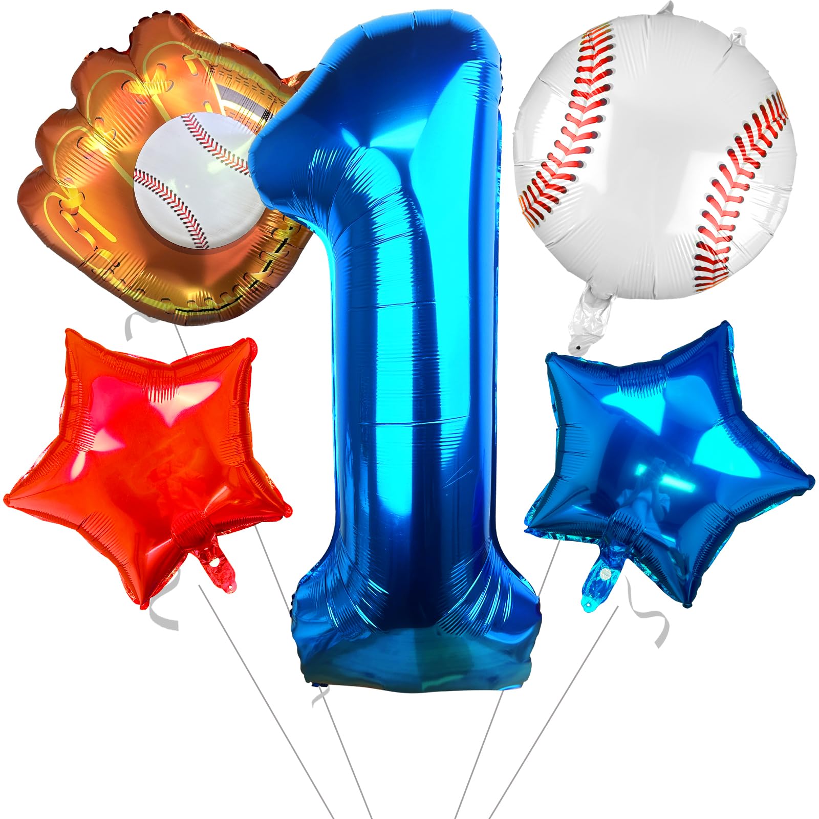 1st Birthday Baseball Balloons - Red, White & Blue Star Balloons for Baseball Party Decorations | Number 1 Baseball Balloon for Rookie of The Year Boys | Perfect for Baseball-Themed Birthday Parties, Baby Showers & Sports Celebrations