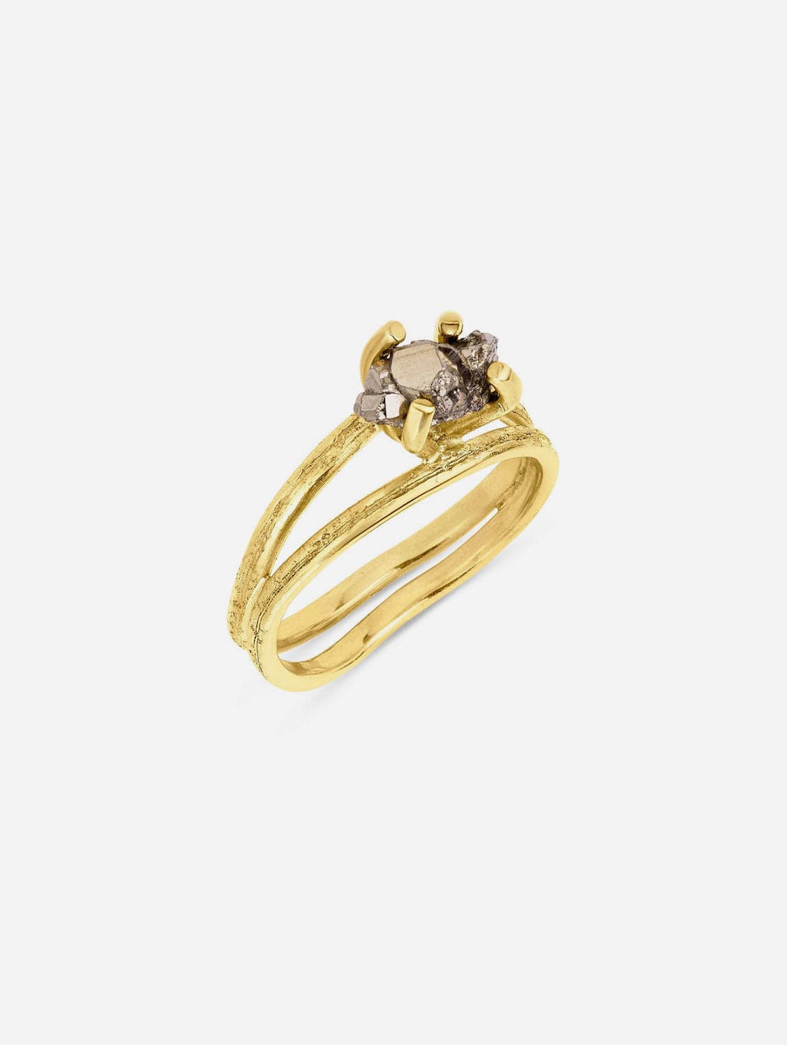 Fairtrade Gold Pyrite Crystal Nest Ring - 18K Gold Plated Stackable Ring for Women | Perfect for Everyday Wear, Gift Giving & Boho Jewelry Collection
