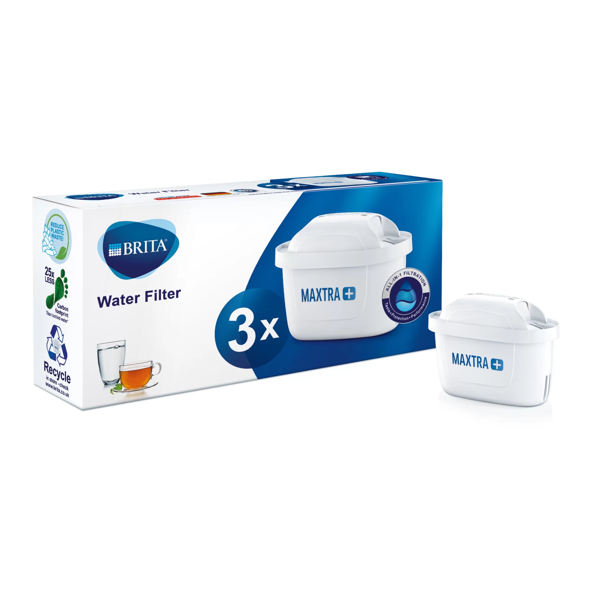 BRITA Maxtra+ Replacement Water Filter Cartridges 3-Pack - Improve Tap Water Taste & Reduce Impurities for Pitchers & Dispensers - Perfect for Home, Office & Kitchen Use