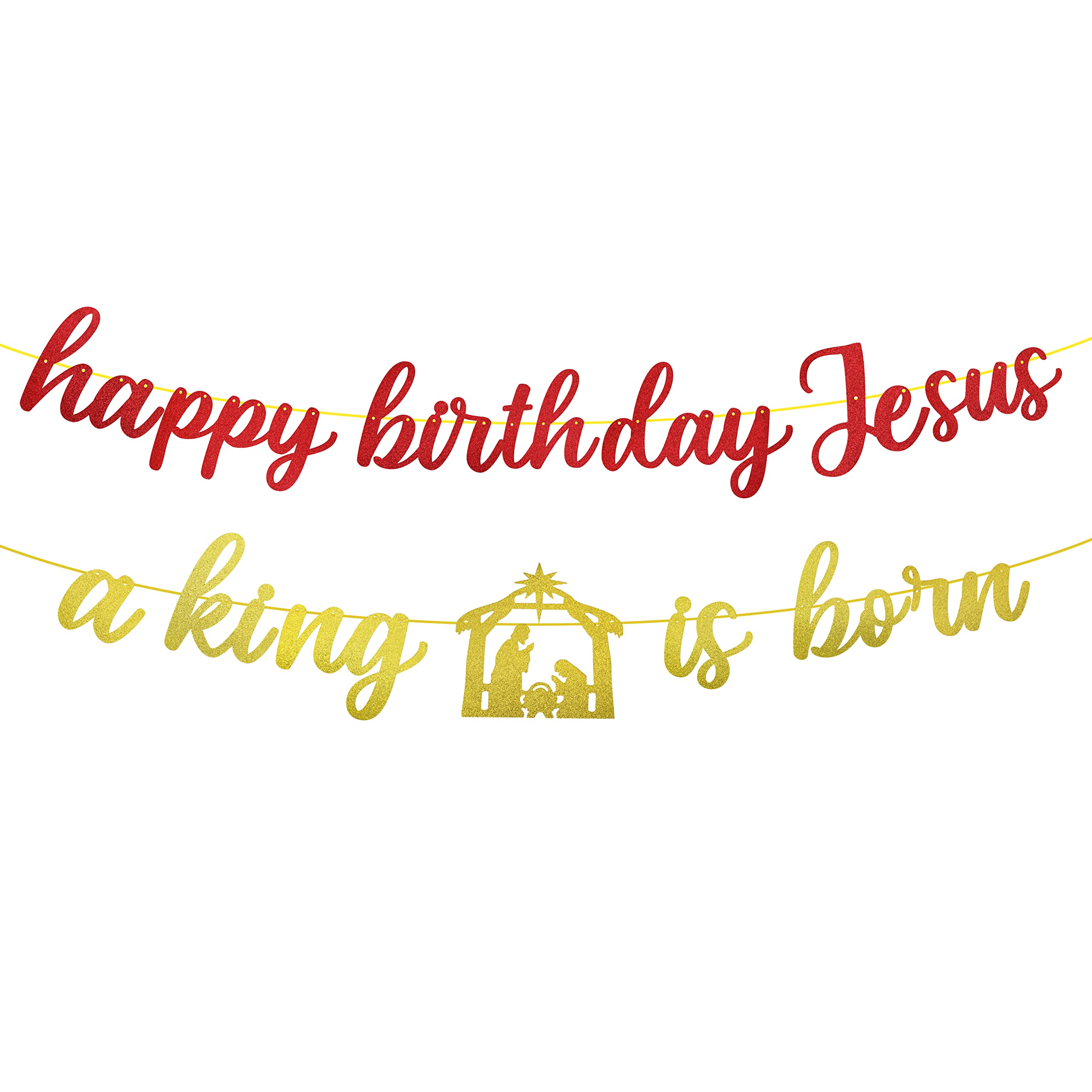 Happy Birthday Jesus Banner - A King is Born Christmas Decorations for Christian Holiday & Party | Pre-Assembled Nativity Scene Wall Hanging for Church, Home & Office Celebrations