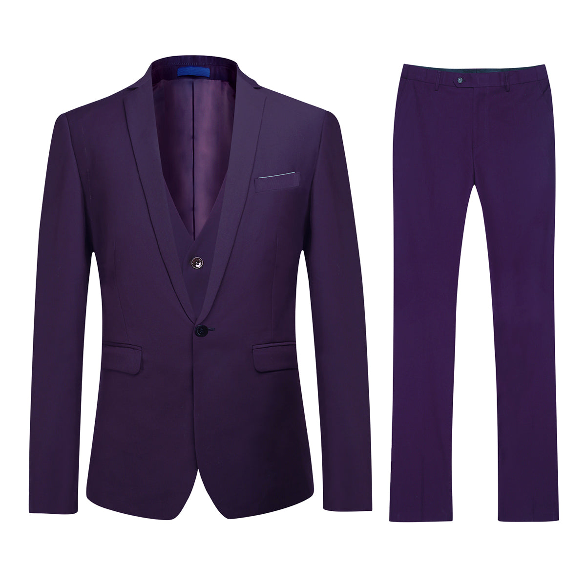 3 Piece Slim Fit Classic Casual Violet Purple Suit for Men - Business Formal & Wedding Attire - Office, Party, Special Occasion Outfit