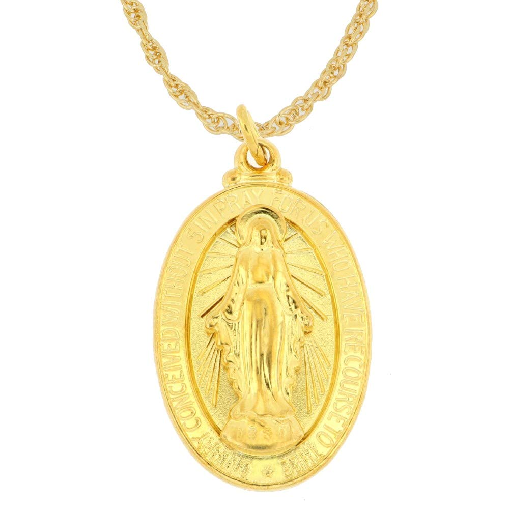 24K Gold Plated 925 Sterling Silver Virgin Mary Pendant Necklace - Religious Jewelry Gift for Women & Men - Perfect for Baptism, First Communion & Spiritual Protection