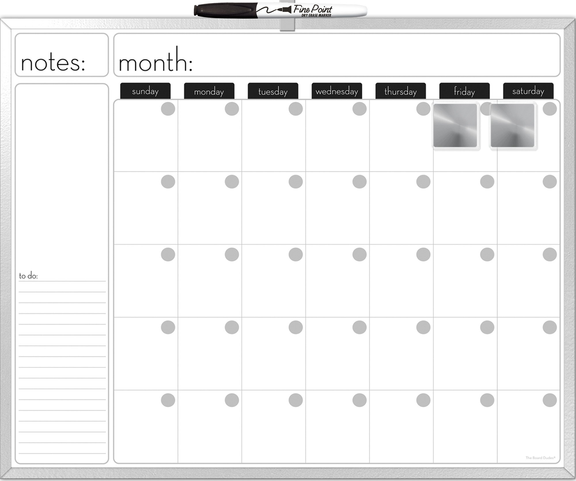 The Board Dudes Dry Erase Calendar with Aluminum Frame - 20x16 Inches - Whiteboard Wall Calendar for Office, Classroom & Home Organization - Perfect for Schedules, Reminders & Planning
