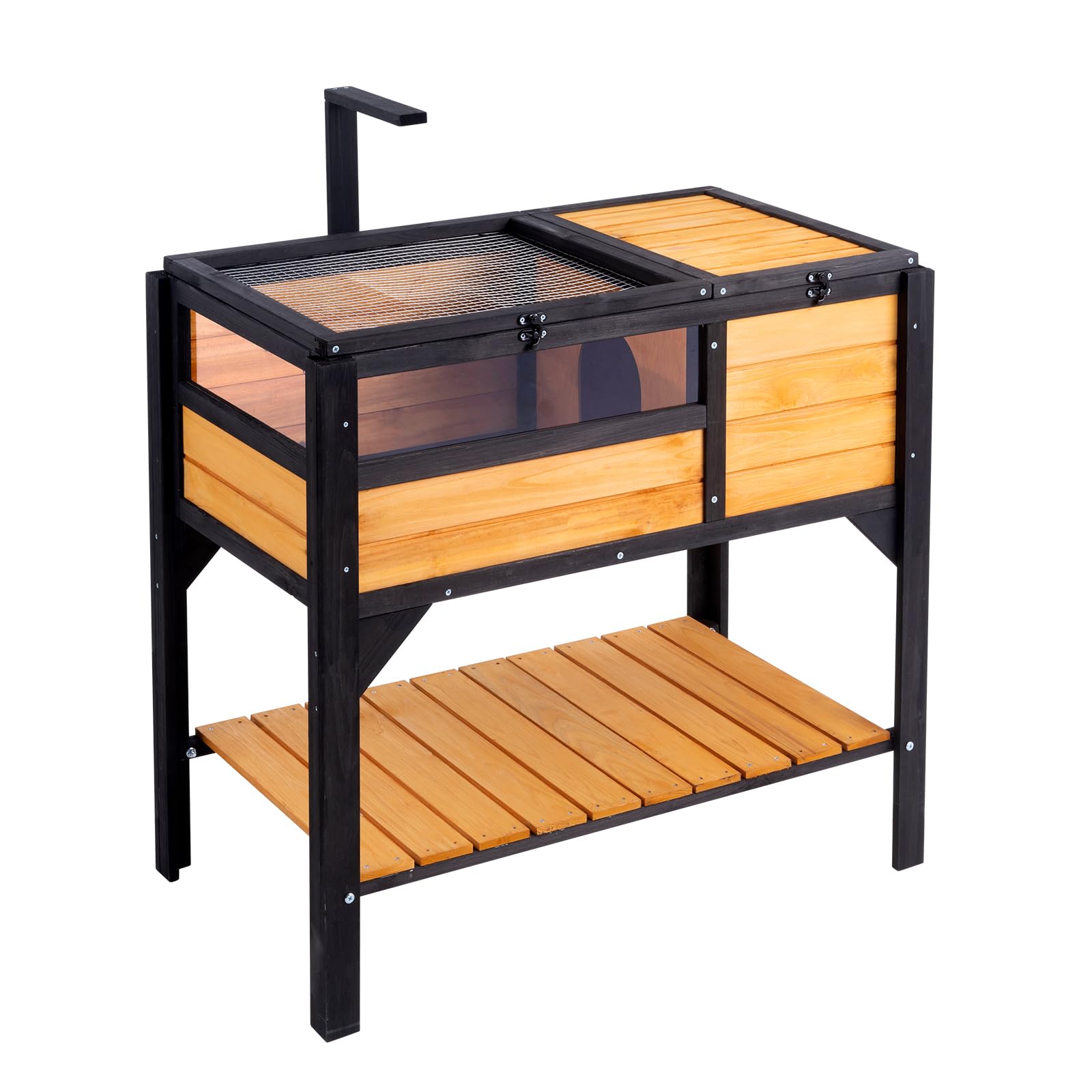 VEVOR Cedar Wooden Tortoise Habitat - Indoor & Outdoor Reptile Enclosure with Light Stand & Legs for Geckos, Lizards, Snakes | Durable Small Animal Cage for Pet Turtles & Tortoises - Perfect for Backyard Gardens, Terrariums & Reptile Shelters