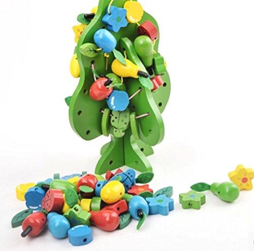 **Wooden Fruit Bead Stringing Toy for Kids - Educational Threading Activity for Fine Motor Skills - Perfect for Preschool Learning & Montessori Play**